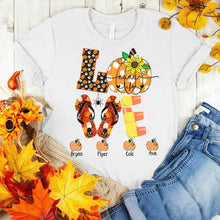 Load image into Gallery viewer, Personalized Love Nana Life Pumpkins Custom Names Shirt For Birthday Christmas Thanksgiving Pumpkin Lover